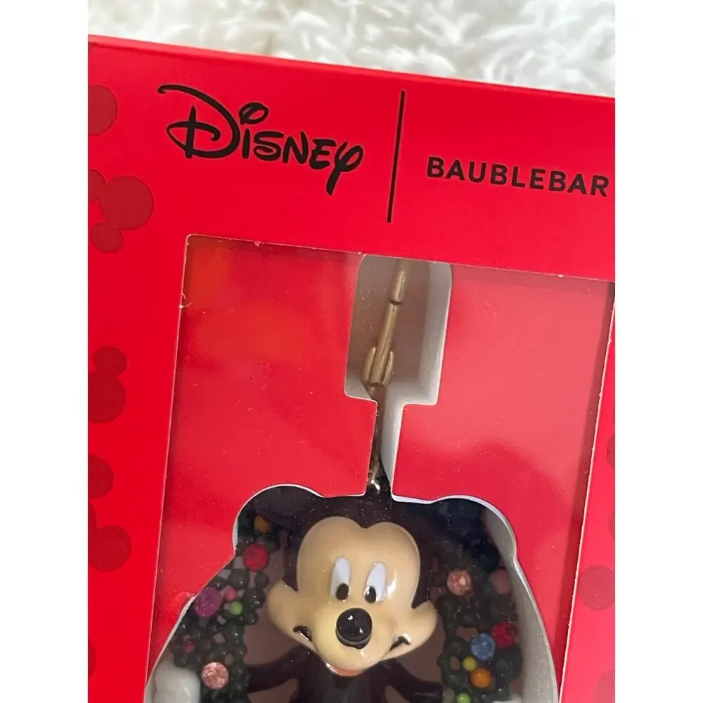 Disney BaubleBar Mickey Mouse Christmas Wreath Bag Charm Keychain Holiday NEW